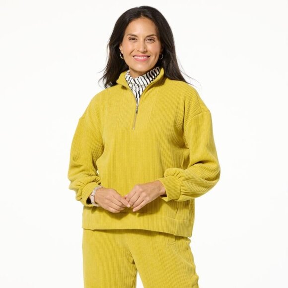 Wynne Layers Plush Ottoman Knit Half Zip Top Size 2X Long Sleeve Chartreuse Cozy - Picture 1 of 6
